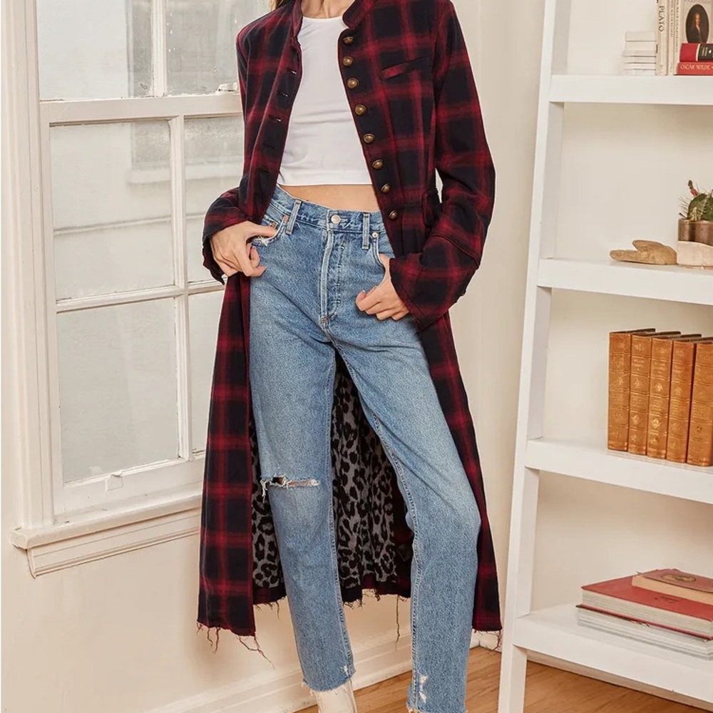 Free People Odessa Maroon Plaid Duster